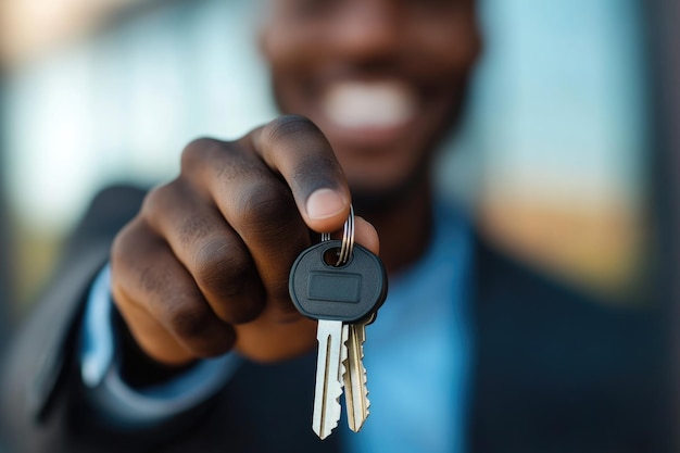 Real estate agent handing over keys for tenant management